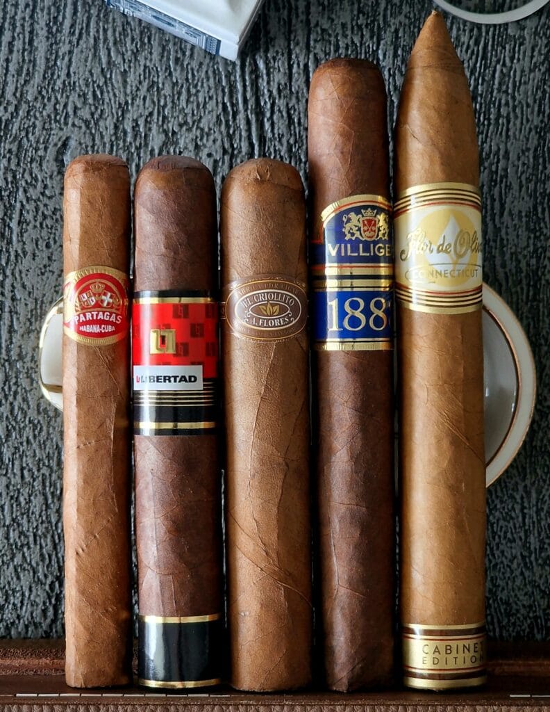 PARTAGÀS MILLE FLEURS, LA LIBERTAD, EL CRIOLLITO A.FLORES,
VILLIGER 1888 NICARAGUA, FLOR DE OLIVA CONNECTICUT 5 cigars under 10 euro 5 CIGARS UNDER 10€ TO END SUMMER 2025 IN STYLE
